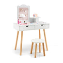 Wood Vanity Table Stool With 1 Rectangular Mirror And 2 Large Drawers