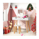 Wood Vanity Table Stool With 1 Rectangular Mirror And 2 Large Drawers