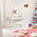 Vanity Makeup Table Set with Real Mirror for Little Girls White