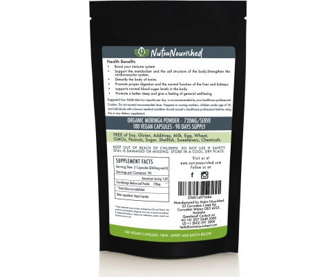 REFILL BAG  Organic Moringa Leaf Capsules  180 Vegan Capsules