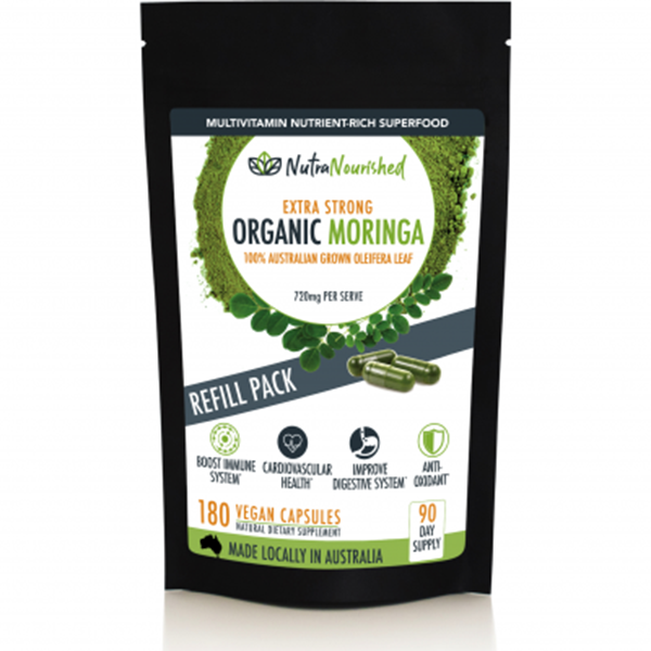 REFILL BAG  Organic Moringa Leaf Capsules  180 Vegan Capsules