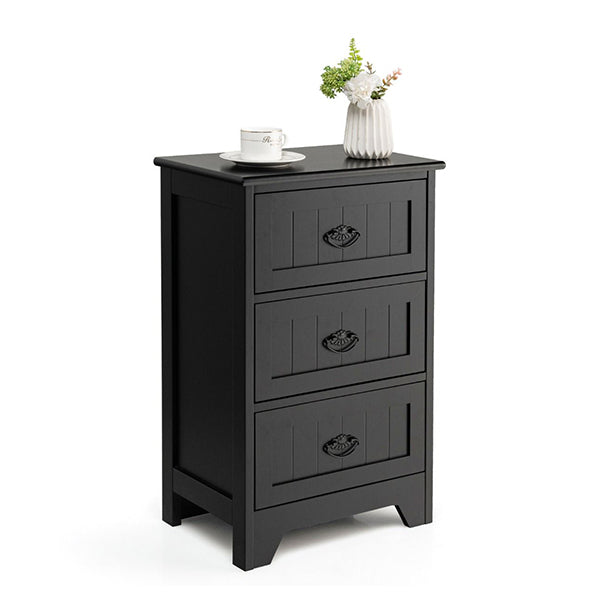 3 Drawer Vintage Bedside Table With Metal Handles