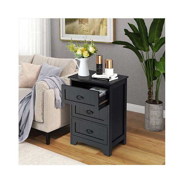 3 Drawer Vintage Bedside Table With Metal Handles