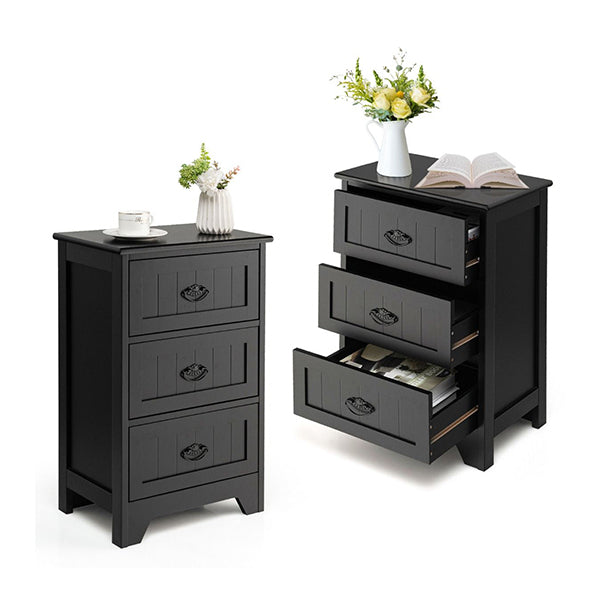 3 Drawer Vintage Bedside Table With Metal Handles