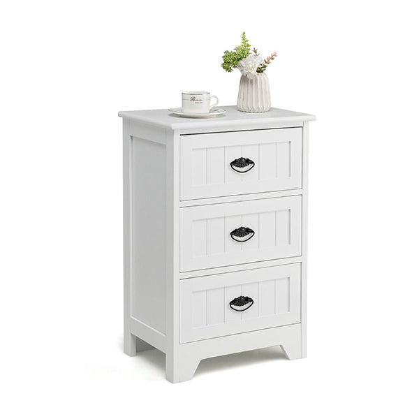 3 Drawer Vintage Bedside Table With Metal Handles