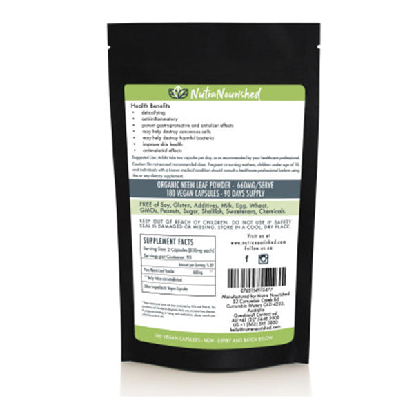 REFILL BAG    Neem Leaf Capsules Organic Pure    180 Vegan Capsules