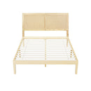 Bed Frame Double Size with Rattan Headboard Wooden Bed Base BRUNO