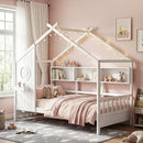 Kids Single Bed Frame House Bed Solid Wood Montessori Bed for Toddler White