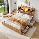 Double Bed Frame with Storage, 4 Drawers, USB and Night Light Natural