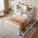 King Single Bed Frame with Storage, 4 Drawers, USB and Night Light White