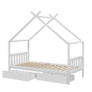 Bed Frame Wooden Base Kids Single Timber House  with 2 Storage Drawers Beds White