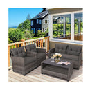 Patio Wicker Furniture Set With Glass Coffee Table Removable Cushions