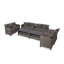Patio Wicker Furniture Set With Glass Coffee Table Removable Cushions