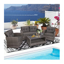 Patio Wicker Furniture Set With Glass Coffee Table Removable Cushions