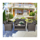 Patio Wicker Furniture Set With Glass Coffee Table Removable Cushions
