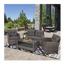 Patio Wicker Furniture Set With Glass Coffee Table Removable Cushions