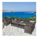 Patio Wicker Furniture Set With Glass Coffee Table Removable Cushions