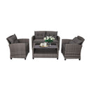 Patio Wicker Furniture Set With Glass Coffee Table Removable Cushions