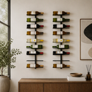 Wall Mounted Wine Rack Holder Black Metal - Set of 2 (18-Bottle Capacity)