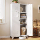 2-Door Wardrobe Lockable Cabinet Storage Closet Hanging Rail Adjustable Shelves Cream White