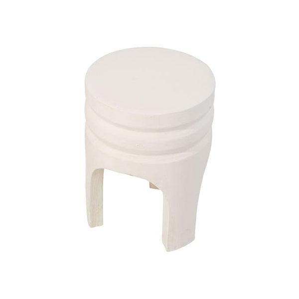 Whispers Of Elegance Ribbed Paulownia Wood Stool In White Serenity