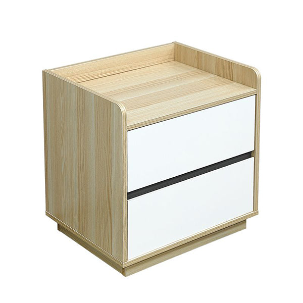 White And Natural Bedside Table With 2 Drawers