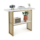 White Faux Marble Sofa Table With Faux Marble Tabletop For Living Room