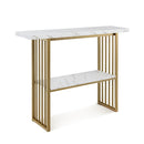 White Faux Marble Sofa Table With Faux Marble Tabletop For Living Room