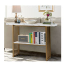 White Faux Marble Sofa Table With Faux Marble Tabletop For Living Room