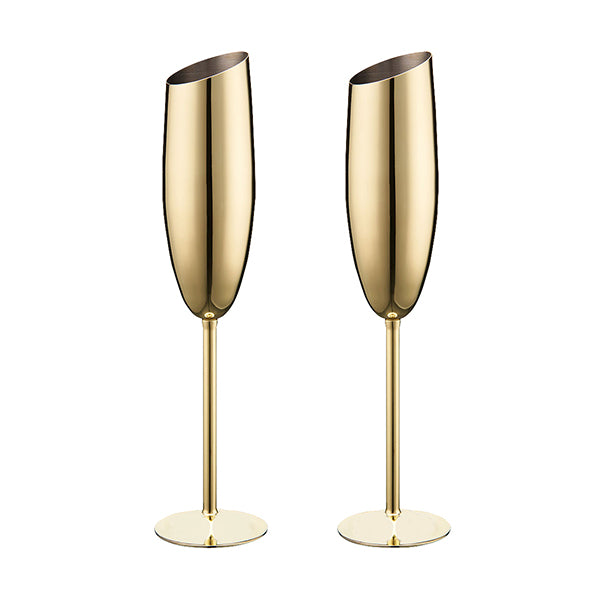 Gold Champagne Glass Cocktail Glasses Cups 2Pcs Kit Stainless Steel