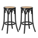 Wooden Bar Stool 2Pc Kitchen Vintage Rattan Dining Chair