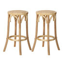 Wooden Bar Stool 2Pc Kitchen Vintage Rattan Dining Chair