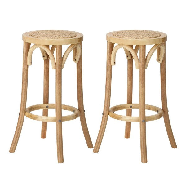 Wooden Bar Stool 2Pc Kitchen Vintage Rattan Dining Chair