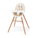 Wooden High Chair With Double 4 Gear Tray For Babies Beige