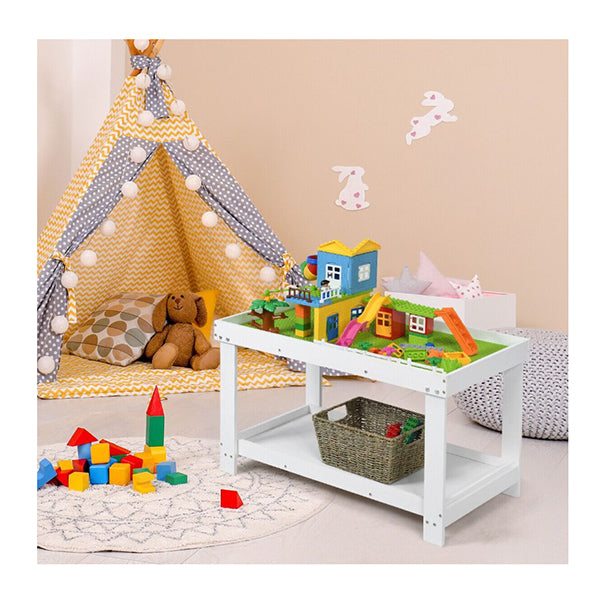 Wooden Kids Activity Table With Storage Shelf Removable Tabletop White