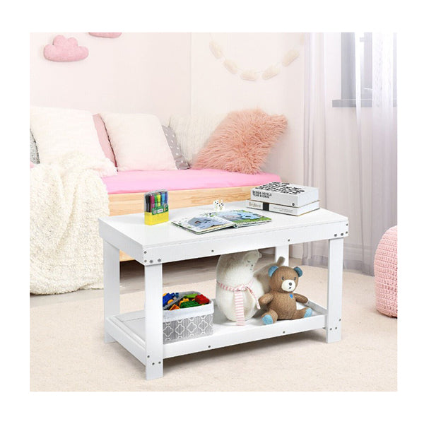 Wooden Kids Activity Table With Storage Shelf Removable Tabletop White