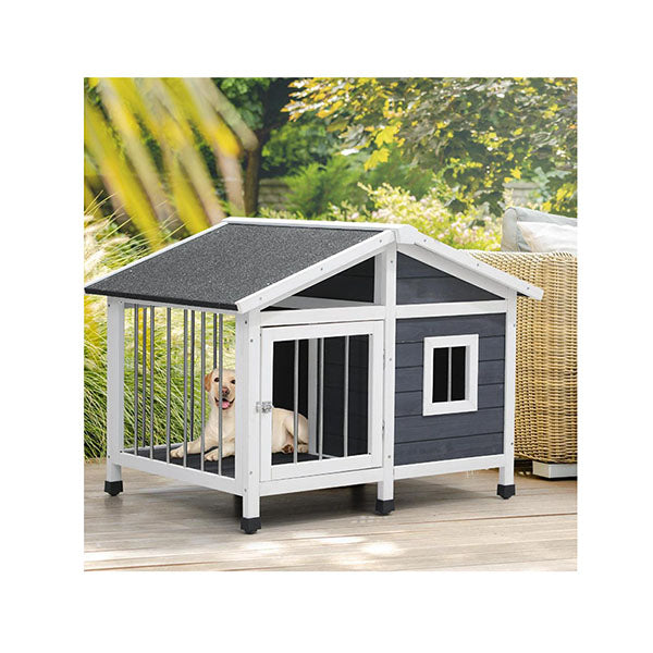 Wooden Pet Dog Kennel Awning Cabin Log Box Home Cage Timber House