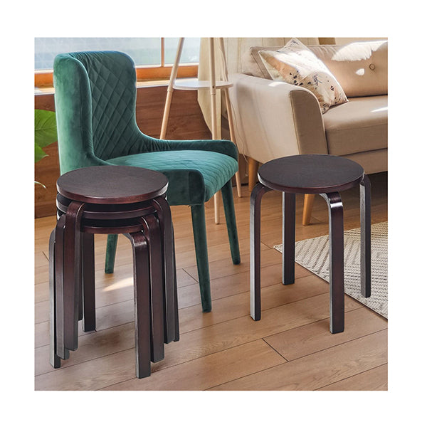 Set Of 4 Stackable Wooden Stools For Living Room And Dining Room