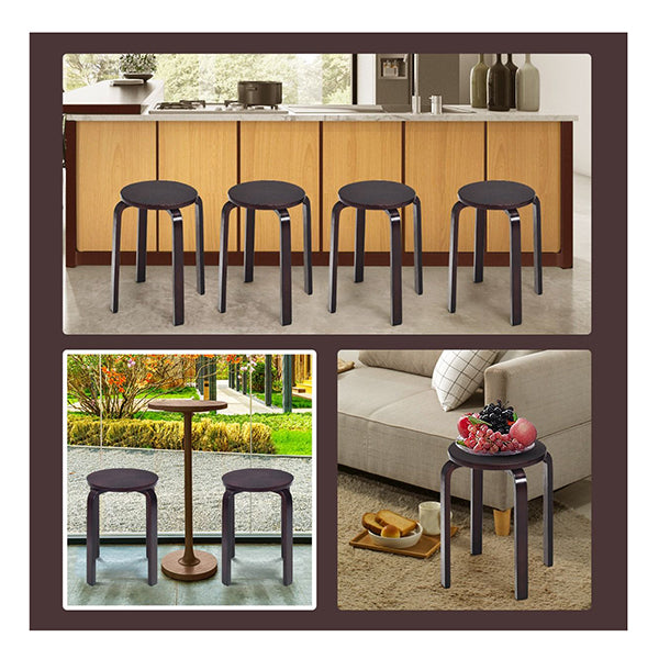 Set Of 4 Stackable Wooden Stools For Living Room And Dining Room