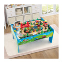 80 Pieces Wooden Train Set And Table With Reversible Tabletop Blue