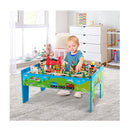 80 Pieces Wooden Train Set And Table With Reversible Tabletop Blue