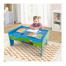 80 Pieces Wooden Train Set And Table With Reversible Tabletop Blue