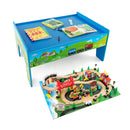80 Pieces Wooden Train Set And Table With Reversible Tabletop Blue