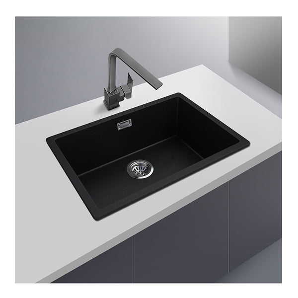 Black Kitchen Laundry Sink Single Bowl Granite Quartz Stone Mount