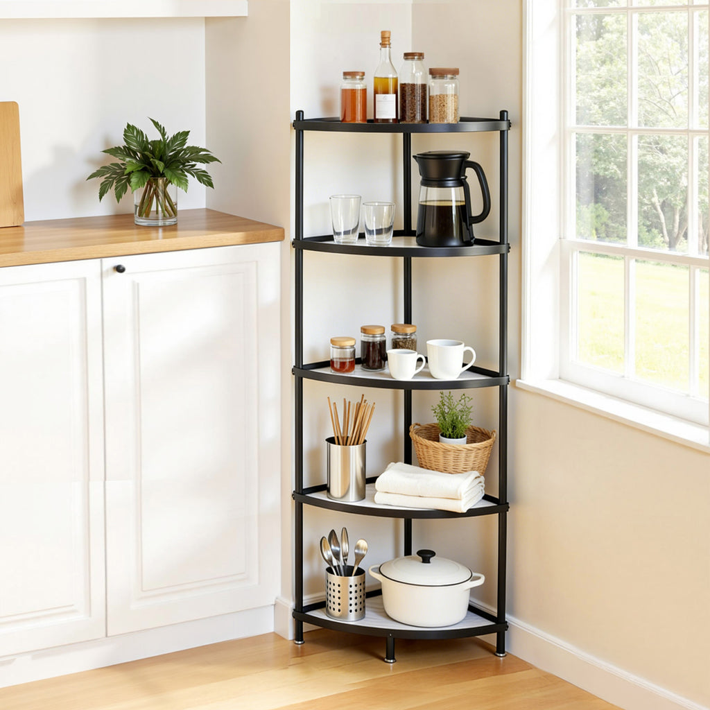 5-Tier Kitchen Corner Shelf Rack Stand Microwave Metal Storage Shelves ...