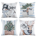 Christmas Cushion Covers Set of 4 Pillow Covers 45x45cm with 4 Cute Patterns Blue