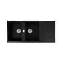 Granite Quartz Sink Double Bowls With Drainboard Strainer Waste Black