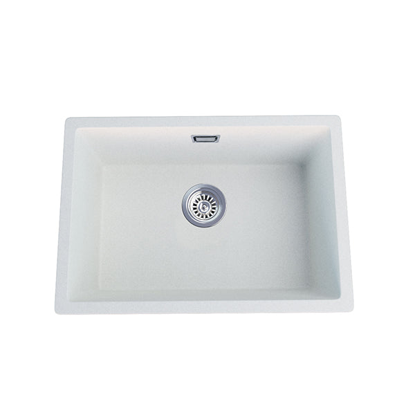Stone Kitchen Sink Single Bowl With Strainer Waste Overflow White