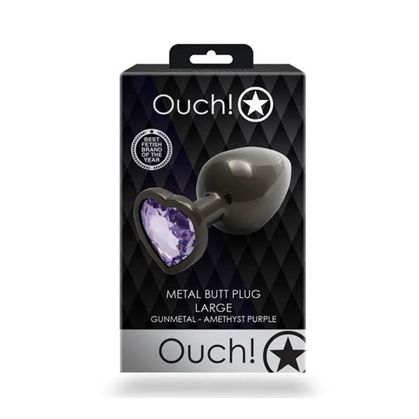 Ouch Heart Gem Gunmetal Large Butt Plug With Heart Gem Base