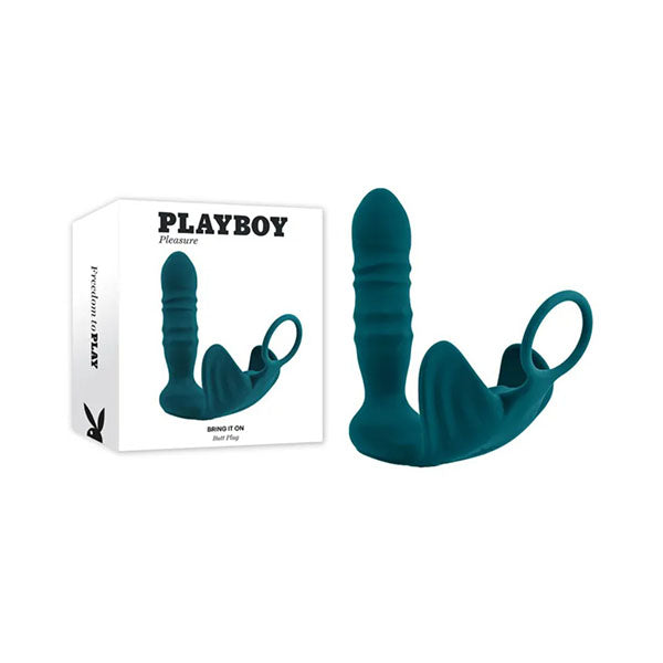 Playboy Pleasure Bring It On Teal Thrusting Anal Plug With Cock Ring